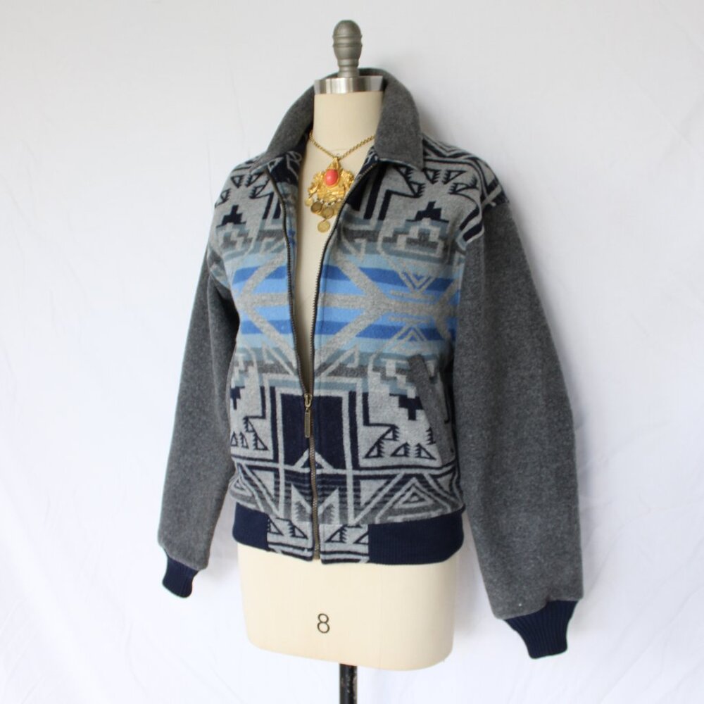 Pendleton vintage wool blanket Aztec tribal moto bomber jacket Varsity coat M - Picture 2 of 10